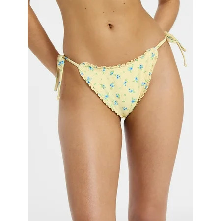 No Boundaries Floral Print Side Tie Bikini Bottoms with Lettuce Edge Women’s XXS-XXL | Walmart (US)