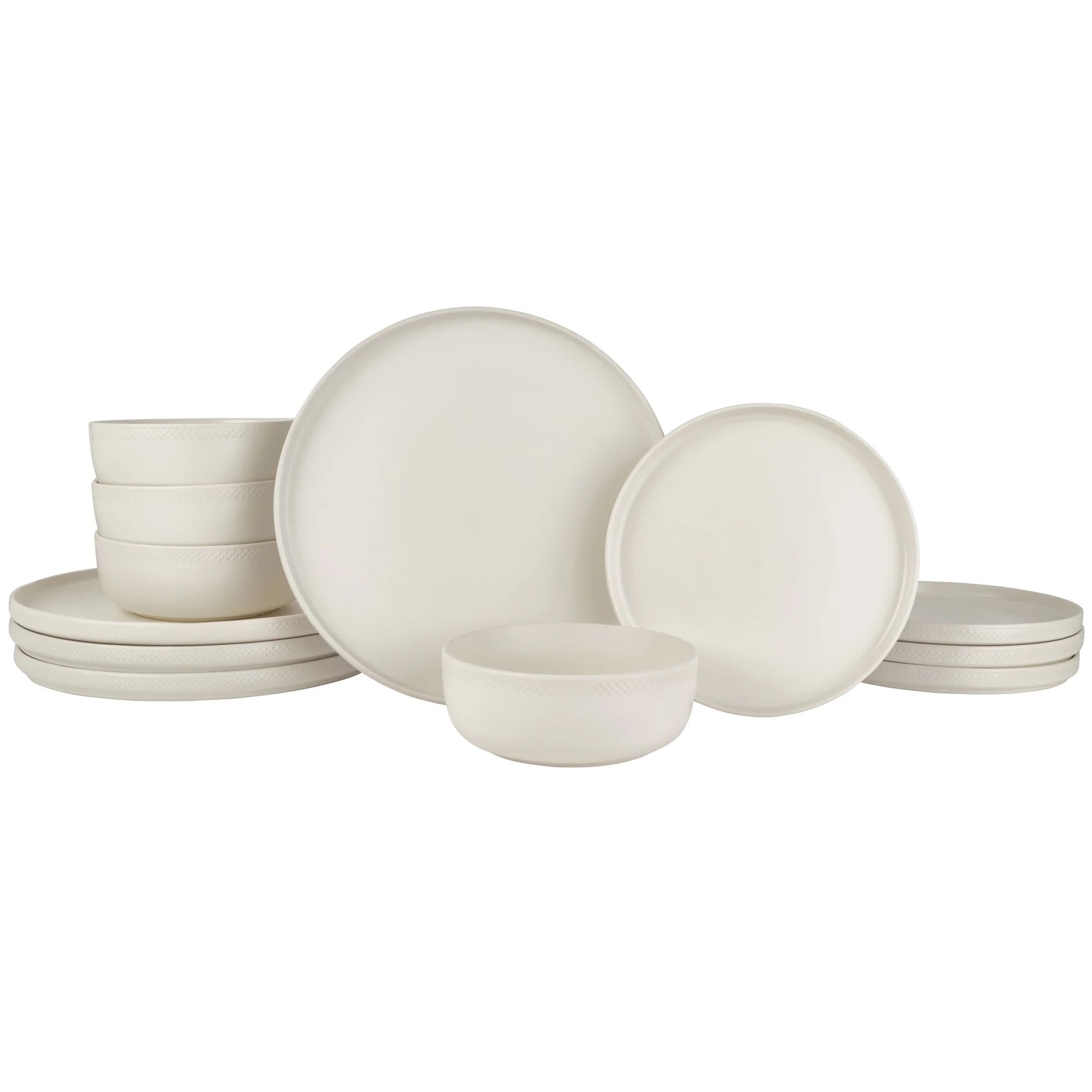 Beautiful Modern Dots Stoneware Dinnerware 12 Piece Set  Oyster White by Drew Barrymore - Walmart... | Walmart (US)