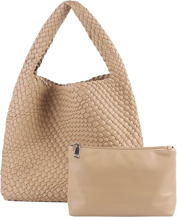 Woven Handbag Straw Purse for Women, Vegan Leather Shoulder Bag Top Handle Tote | Amazon (US)