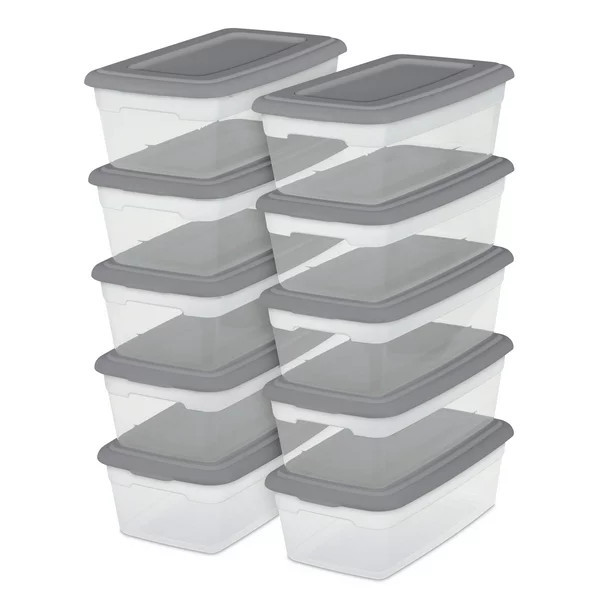 Sterilite Set of (10) 6 Qt. Clear Plastic Storage Boxes with Gray Lids | Walmart (US)