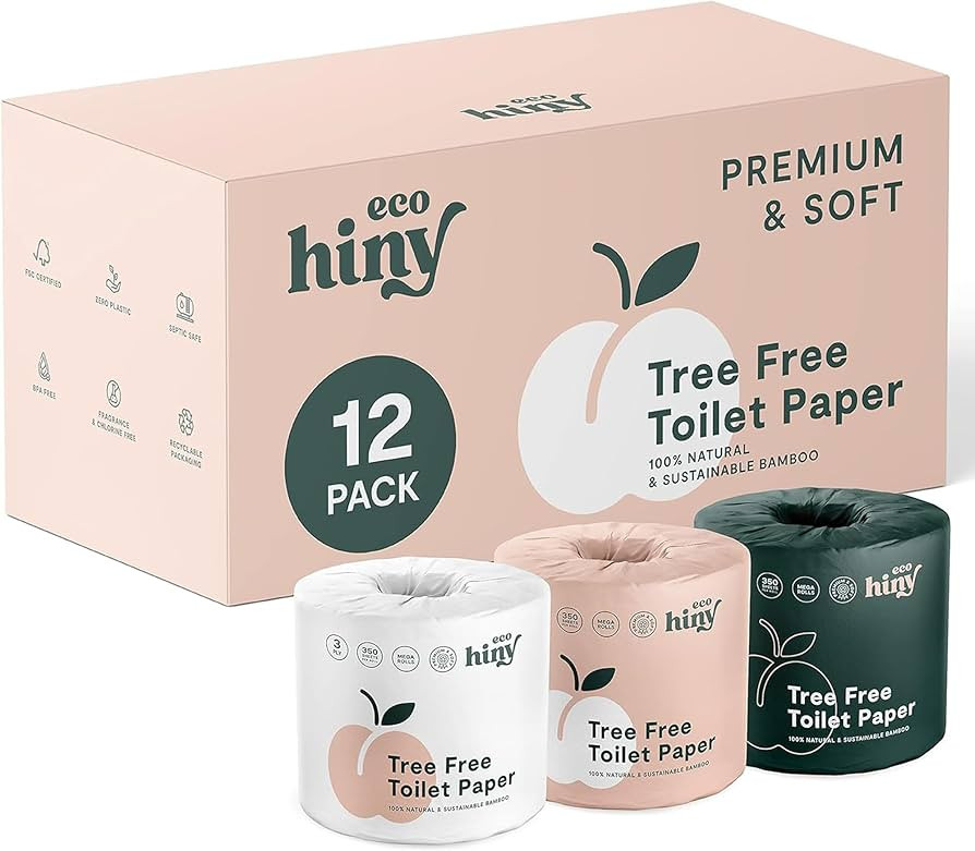 ecoHiny Premium & Soft Bamboo Toilet Paper | 12 Mega Rolls, 3 ply & 350 Sheets | FSC Certified, P... | Amazon (US)