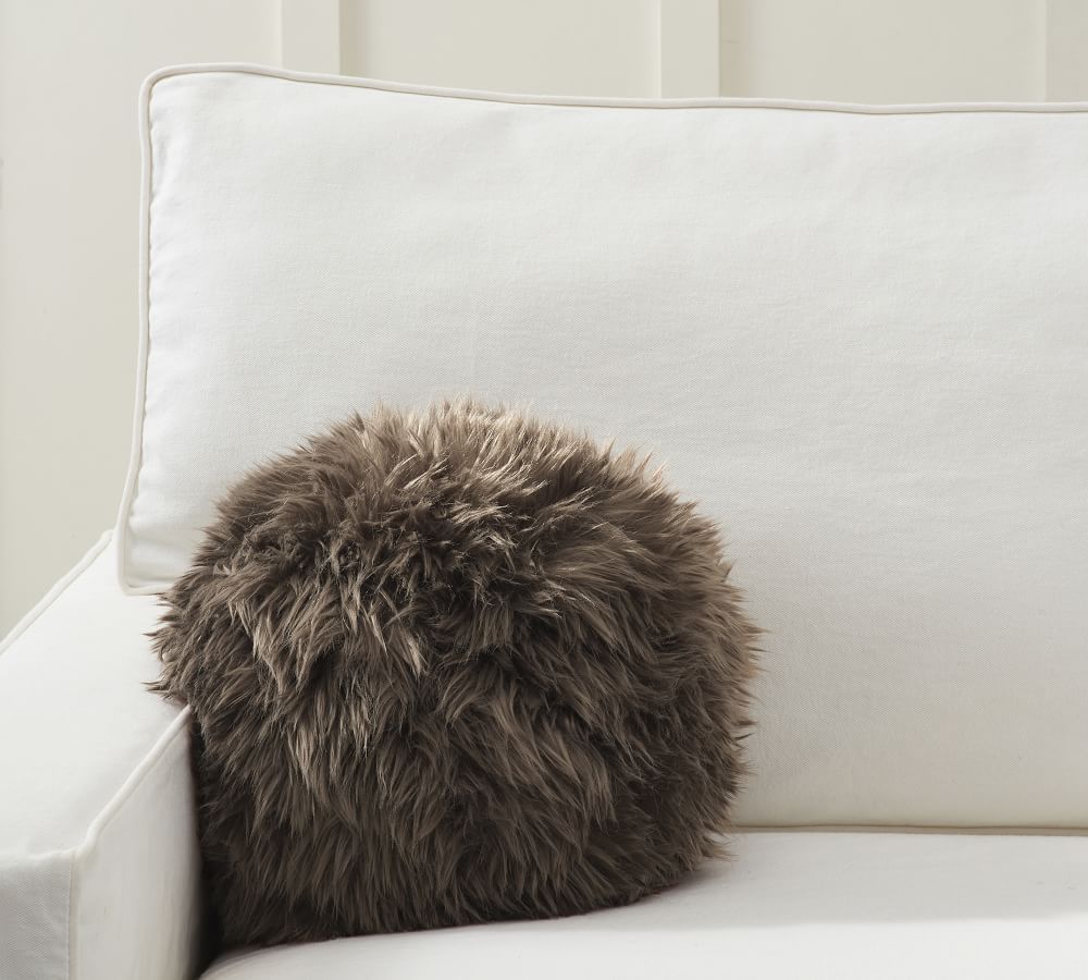 Luxe Faux Fur Sphere Pillow, 10", Mushroom | Pottery Barn (US)