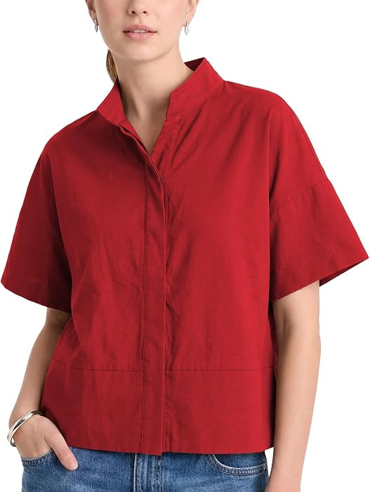 Women Casual Button Down Shirts Oversized Short Sleeve Stand Collar Tops Trendy Work Blouses Summ... | Amazon (US)