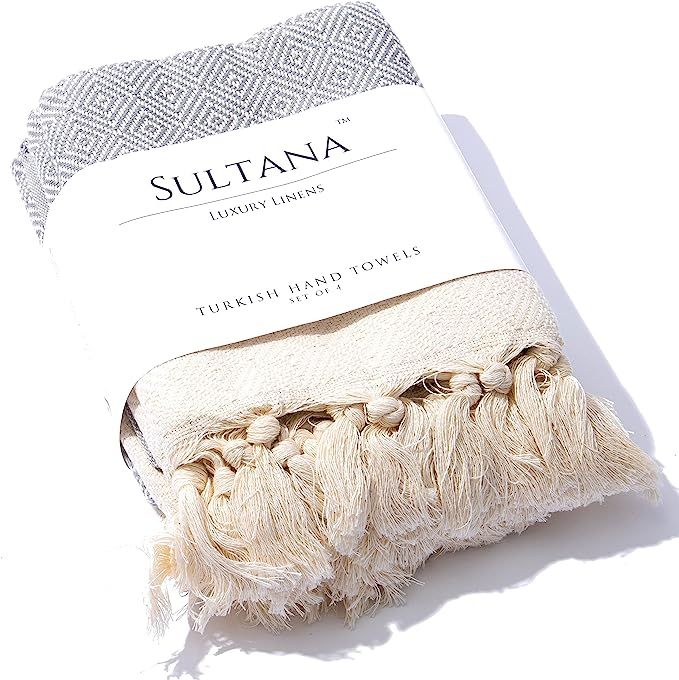 Sultana Luxury Linens - Turkish Hand Towels Set of 4 | 100% Turkish Cotton | Decorative Kitchen a... | Amazon (US)