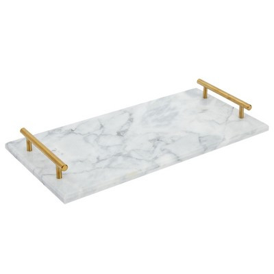 Juvale Rectangle Marble Serving Tray, Jewelry Trinket Tray, Perfume Tray, Bathroom Toilet Vanity Tray with Handle (White 15"x7.5"x0.4") | Target