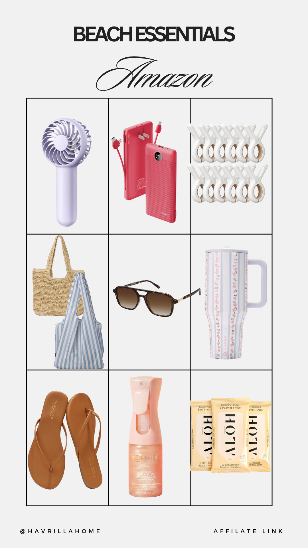 Amazon Beach Essentials, beach essentials, Amazon beach finds, beach must haves, beach accessories, handheld fan, portable charger, beach towel clips, straw beach bag, reusable beach tote, sunglasses, insulated tumbler, flip flops, sunscreen mist, electrolyte packets, beach vacation, travel essentials, summer travel, beach day essentials, coastal lifestyle, vacation packing

#LTKSwim #LTKBeauty #LTKTravel