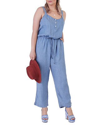 Black Tape
          
  
  
      
          Plus Size Button Front Drawstring Jumpsuit | Macys (US)