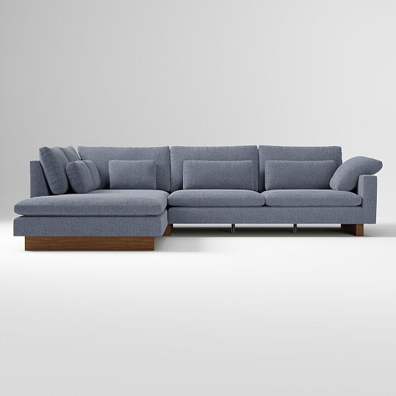 Harmony XL 2-Seat 2-Piece Left Bumper Chaise Sctl, Performance Coastal Linen Graphite, Dark Walnut | West Elm (US)