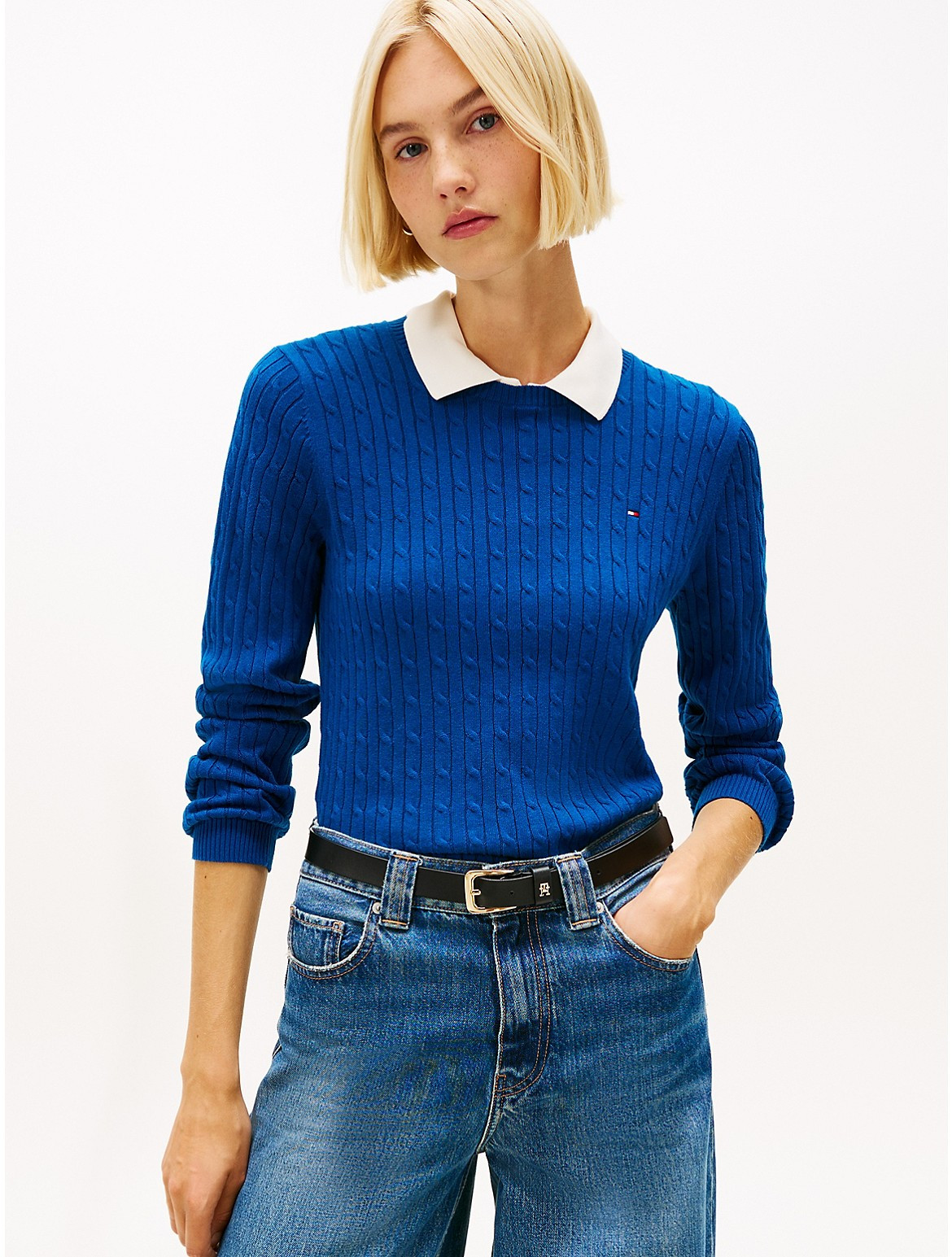 Tommy Hilfiger Women's Cable Knit Sweater - Blue - M | Tommy Hilfiger (US)