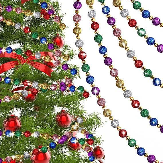 17 ft Christmas Tree Beads Garland Glitter Ball Garland for Christmas Tree Garland Colorful Red G... | Amazon (US)