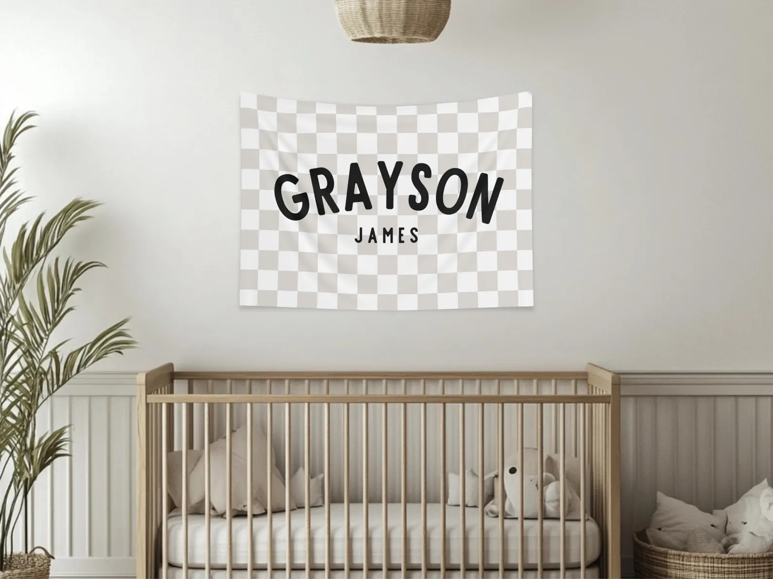 Checkered Name Sign Nursery Kids Room Name Flag Custom Boy Nursery Decor Name Banner Wall Decor B... | Etsy (Global)