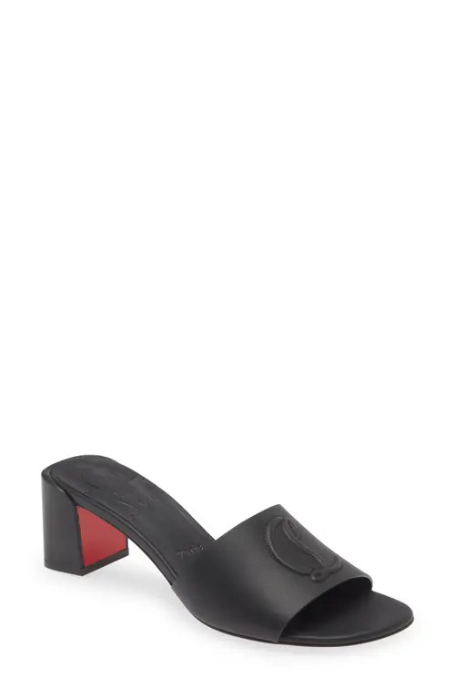 Christian Louboutin CL Logo Block Heel Slide Sandal in Black/Lin Black at Nordstrom, Size 9.5Us | Nordstrom