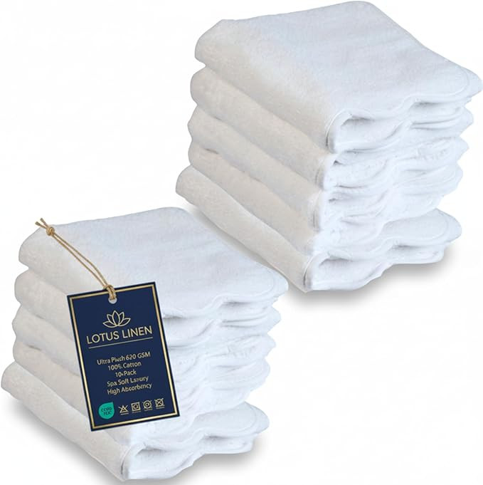 Lotus Linen Scallop Piping Hand Towels Set of 4 – 620 GSM Zero Twist 100% Cotton Spa Towel, Ult... | Amazon (US)