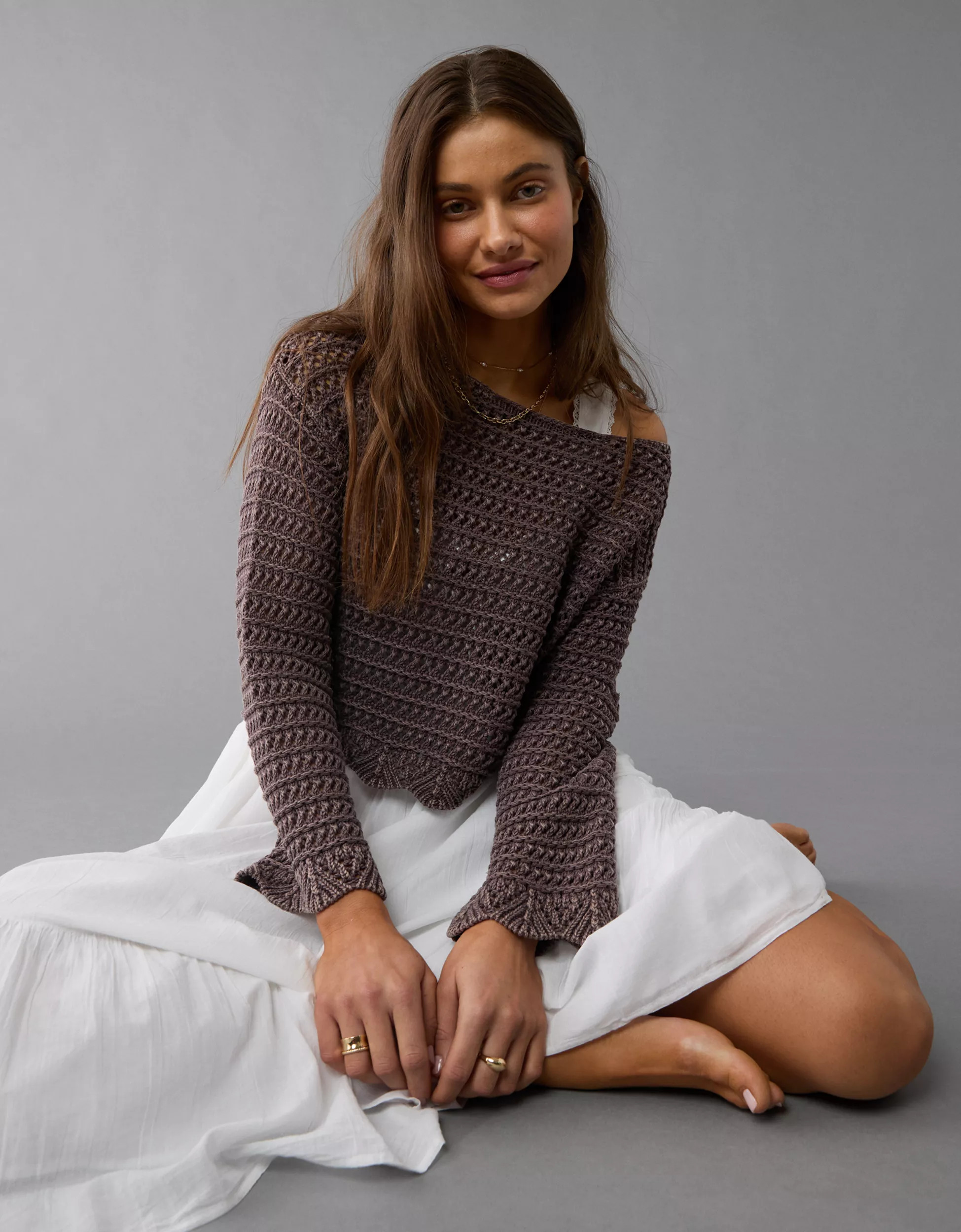 AE Ballet Neck Open Knit Sweater | American Eagle Outfitters (US & CA)