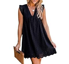 Fernvia California Romper Dress with Shorts for Women Summer V Neck Jacquard Skirt Ruffle Sleeve ... | Amazon (US)