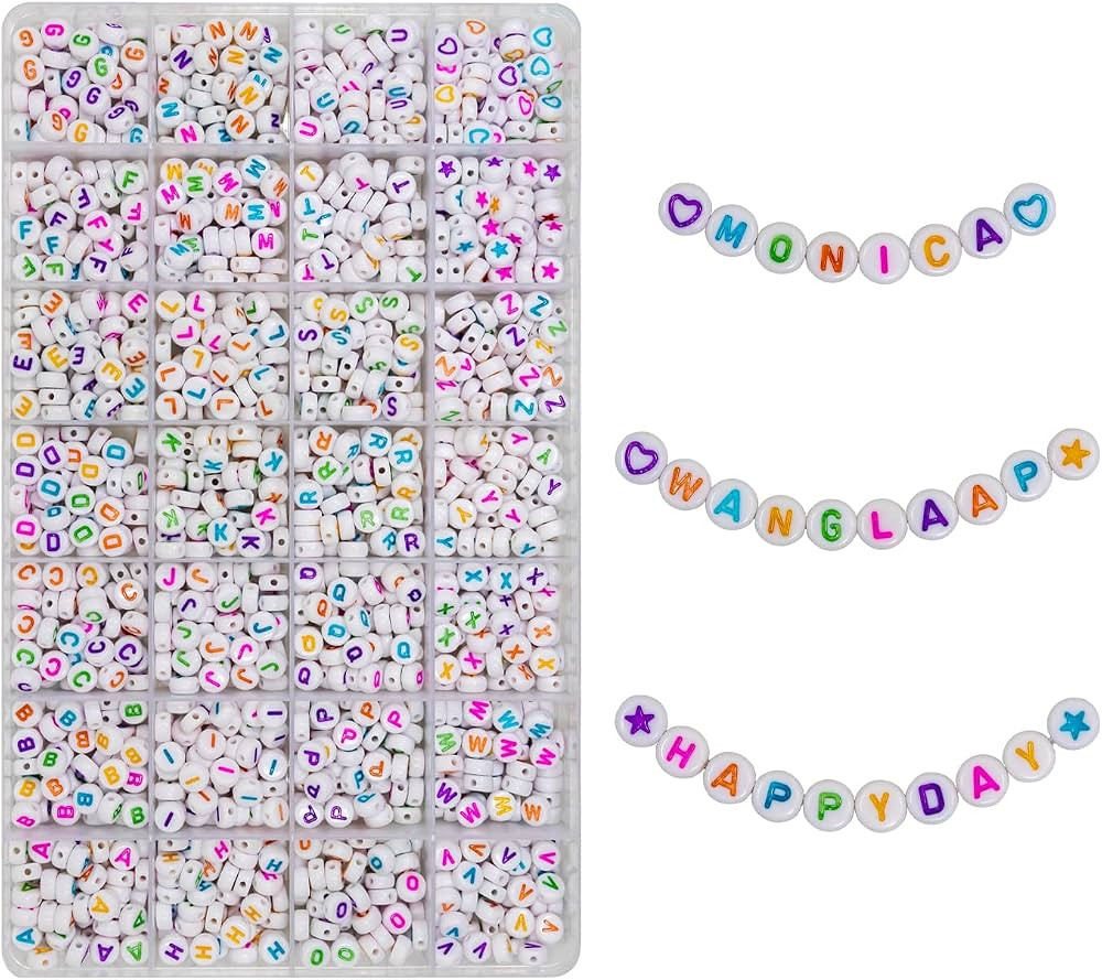 1450Pcs Acrylic 4x7mm Round Letter Beads Kits Alphabet Letters Beads A-Z (Extra for Vowel Letter)... | Amazon (US)