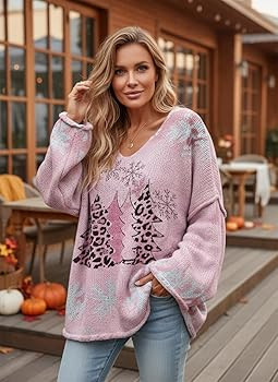 Womens Boho Oversized Plus Size Ribbed Knit Sweaters, Casual Long Sleeve V Neck Pullover Fall Win... | Amazon (US)