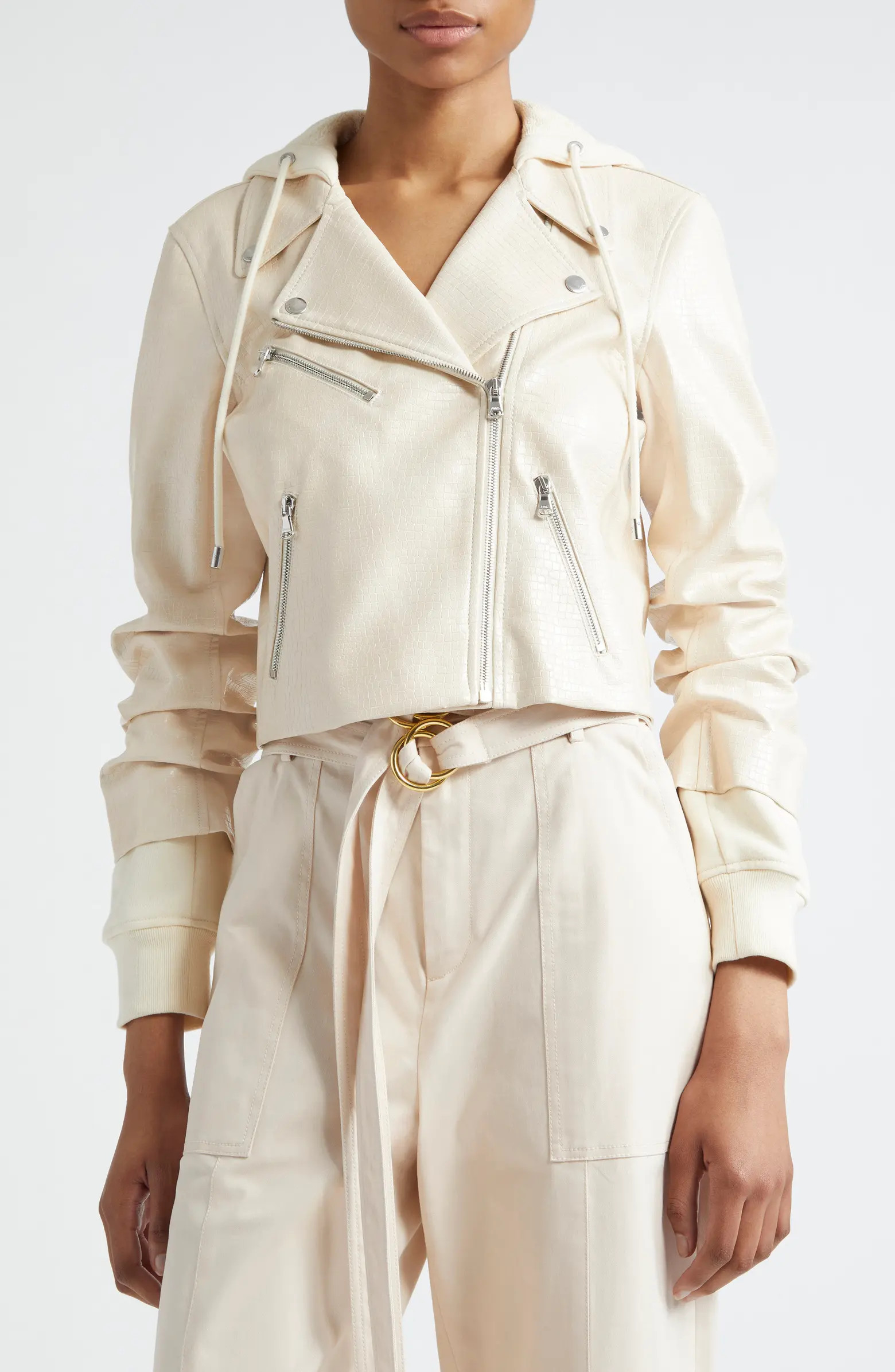 Evie Snakeprint Embossed Mixed Media Faux Leather Moto Jacket | Nordstrom Rack