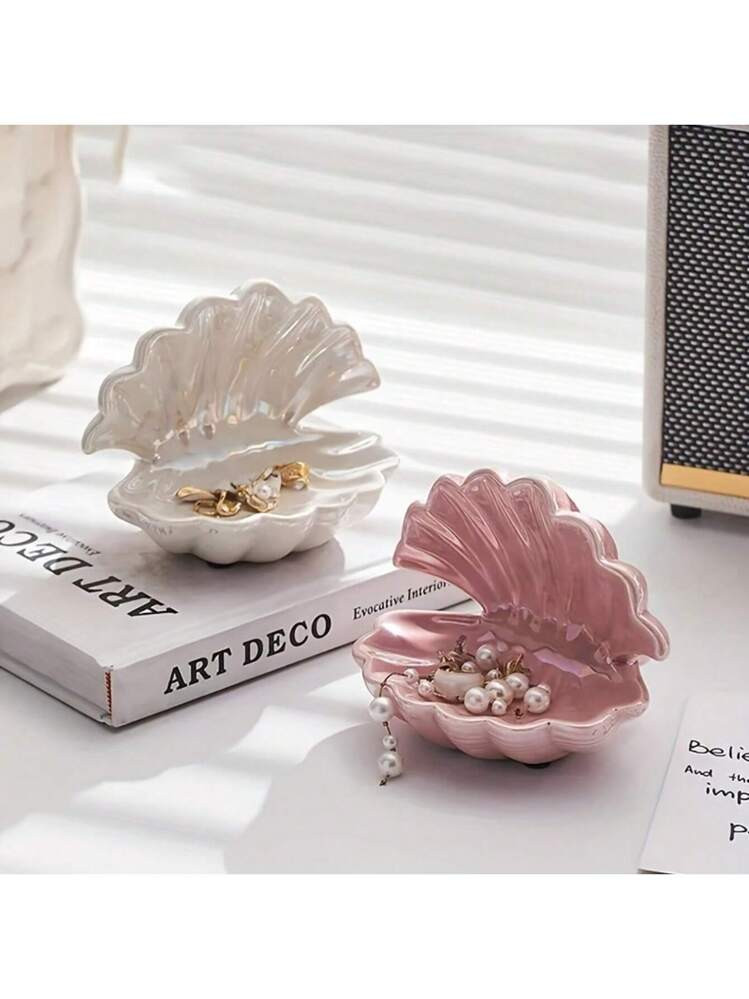 1pc Ceramic Shell Jewelry Tray, Artistic Decorative Style, Multipurpose Half-Round Key And Jewelr... | SHEIN