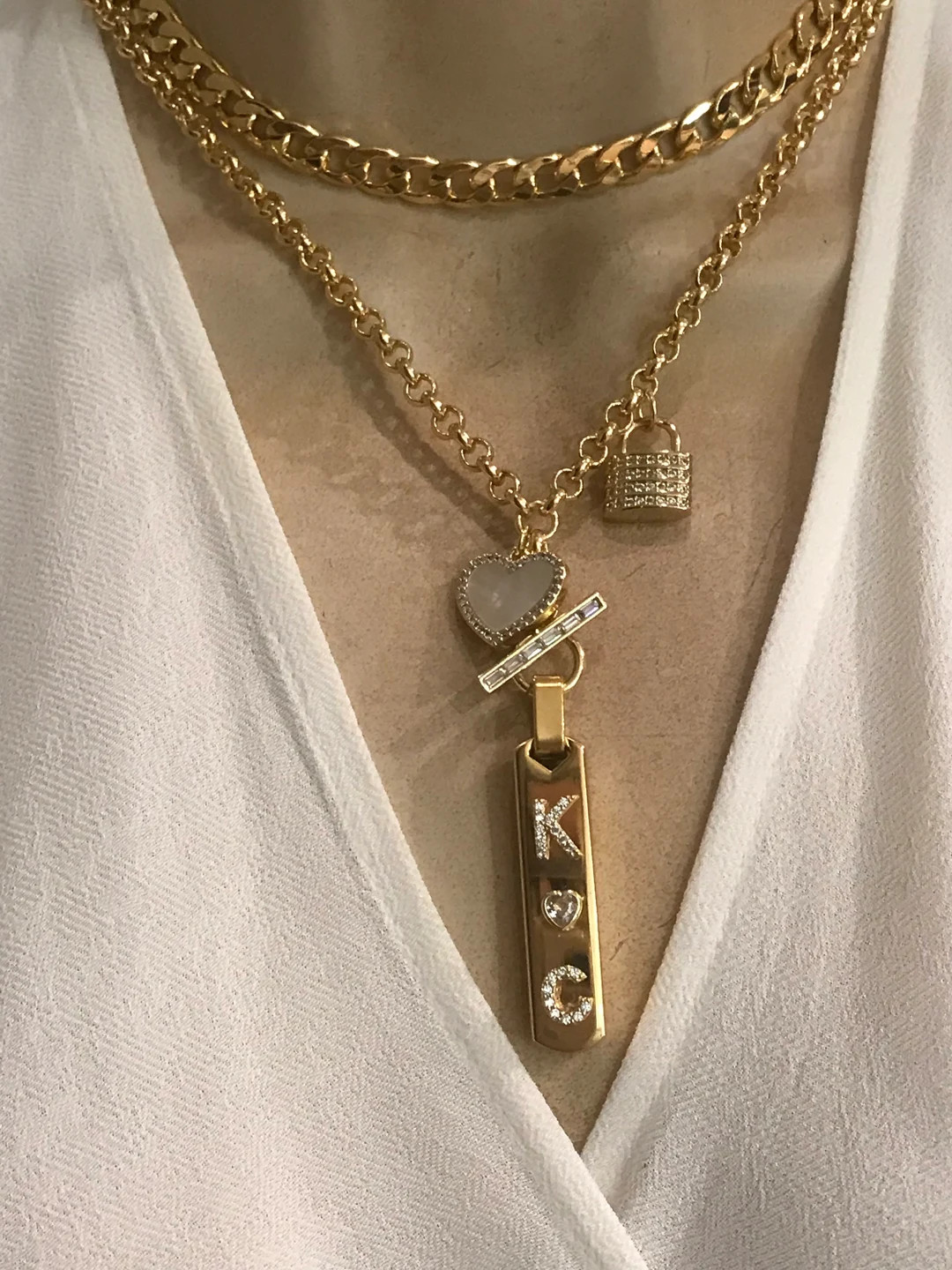 Personalized Bar Layered Charms Necklaces - Etsy | Etsy (US)