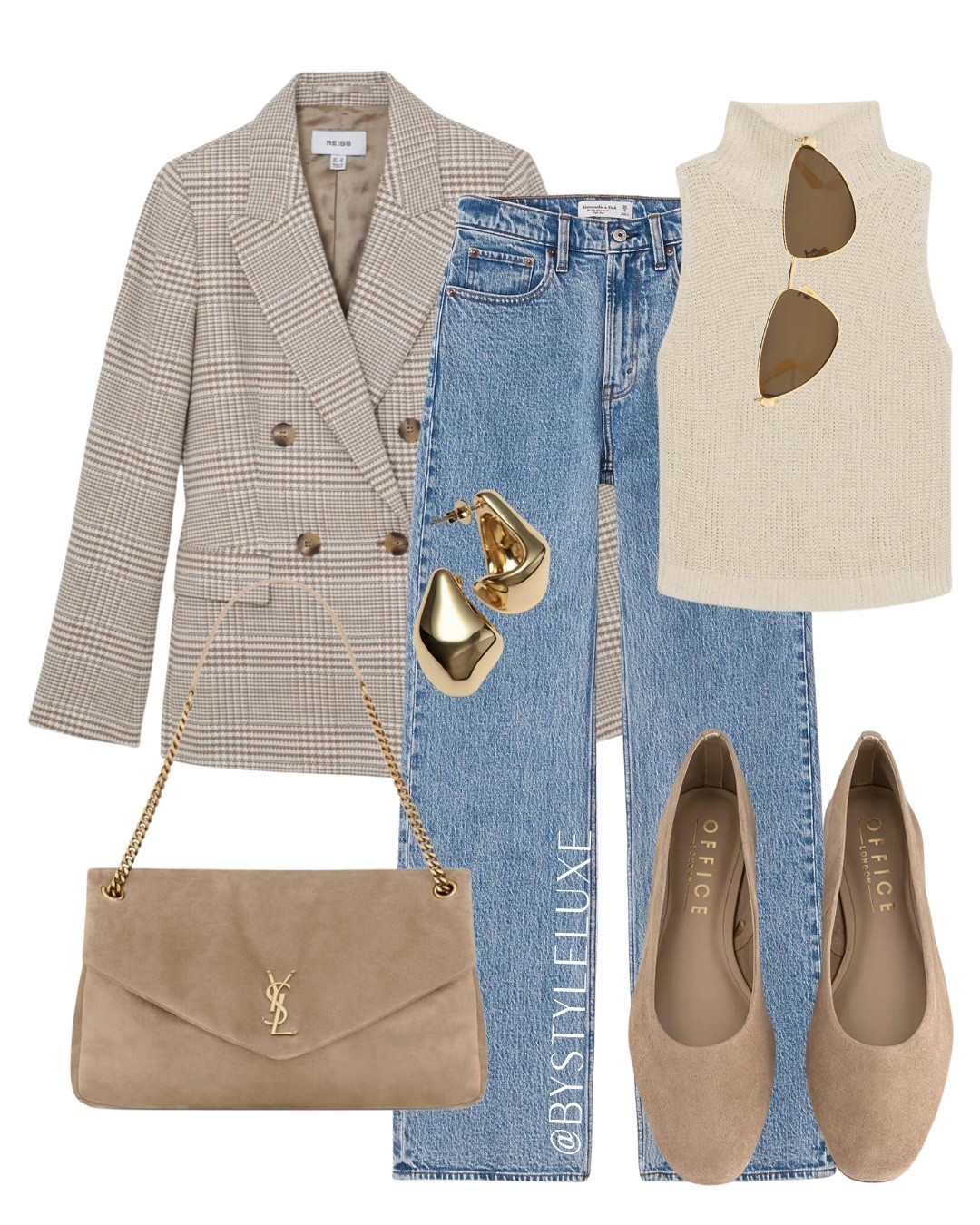 BLAZER - An effortlessly chic check blazer and jeans combo. Beige suede accessories to add softness to the look

#blazer #jeans #springoutfit

#LTKspring #LTKjeans #LTKshoes