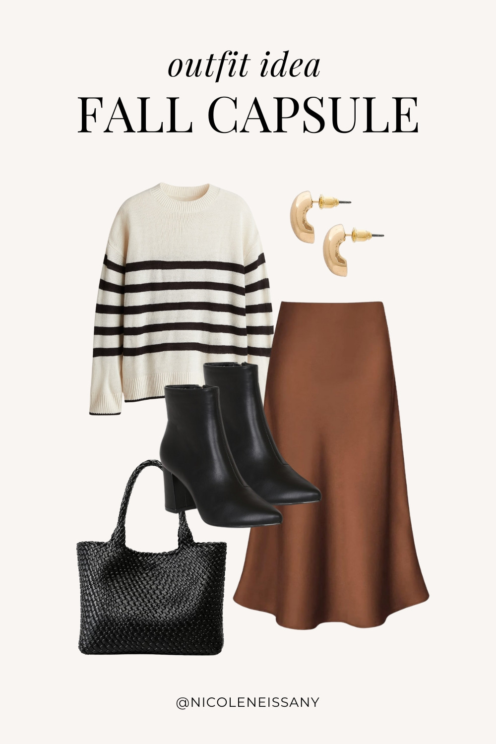 Fall Capsule Wardrobe Outfit Idea | fall capsule outfit, fall outfit, fall outfits, fall style, fall fashion, fall 2024 fashion, fall outfits 2024, fall trends 2024, fall outfit inspo, fall outfit inspiration, fall capsule wardrobe essentials, fall wardrobe essentials, fall closet essentials, fall essentials, fall basics, fall must haves, neutral capsule wardrobe, neutral outfit, neutral fashion, casual outfit, casual date night outfit, elevated casual outfit, brunch outfit, everyday outfit, Abercrombie, Abercrombie denim, Abercrombie jeans, Amazon Fashion, Revolve, Lulus, Nordstrom, H&M // Striped sweater, fall sweater, brown satin midi skirt, black ankle boots, gold teardrop earrings, black woven tote bag

#liketkit #LTKSeasonal #LTKShoeCrush #LTKItBag #LTKStyleTip #LTKFindsUnder50 #LTKFindsUnder100 #LTKTravel #LTKSaleAlert