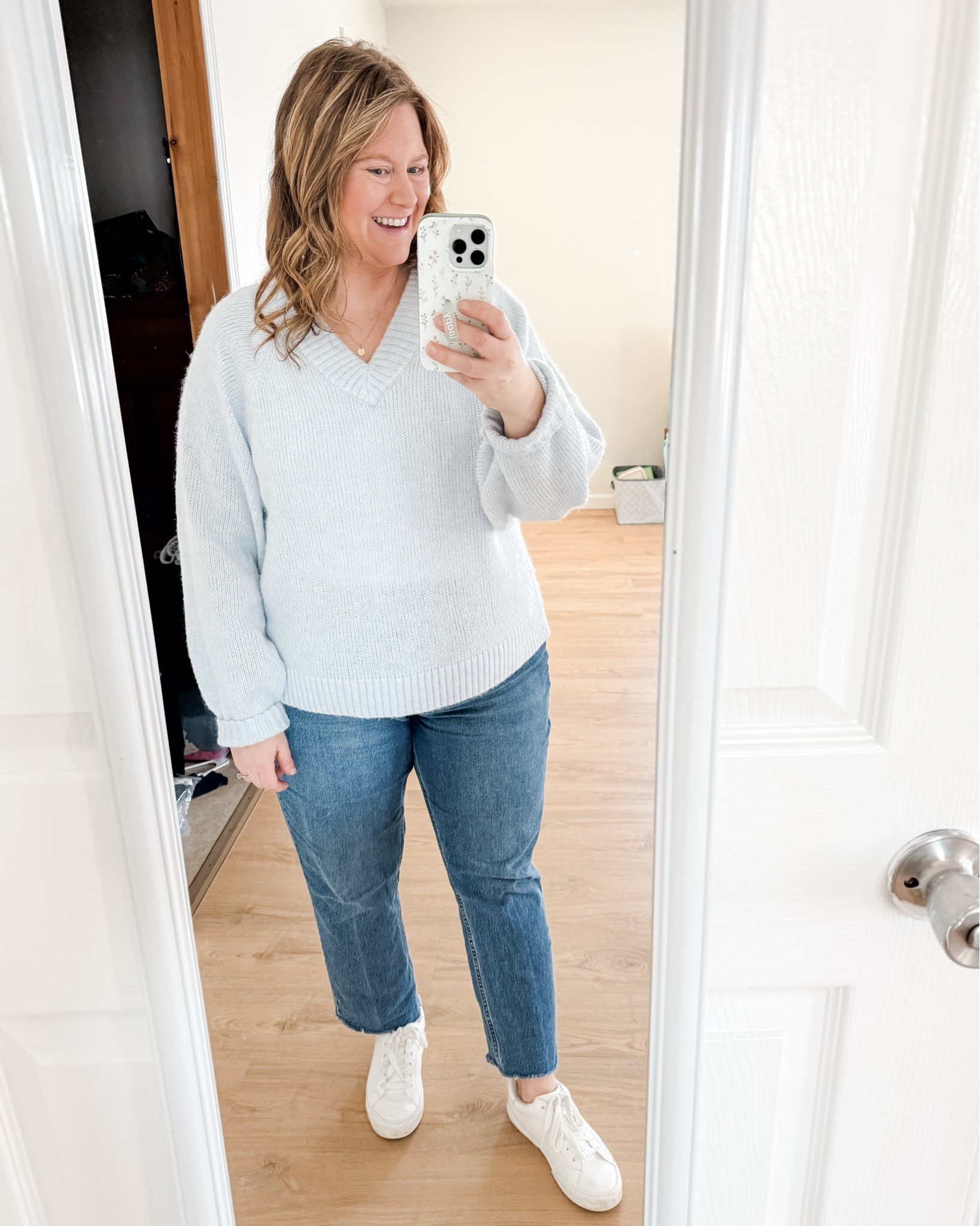 Friday Teacher outfit! Wearing an XL in my old navy sweater and a 33 short in my jeans 

#LTKWorkwear #LTKMidsize #LTKSeasonal