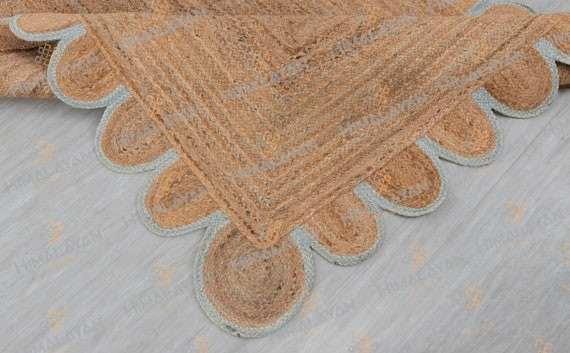 Scalloped Jute Rug, Light Blue Jute Scallop Boho Decor Handmade Rug, Customize in any Size & Shap... | Etsy (US)