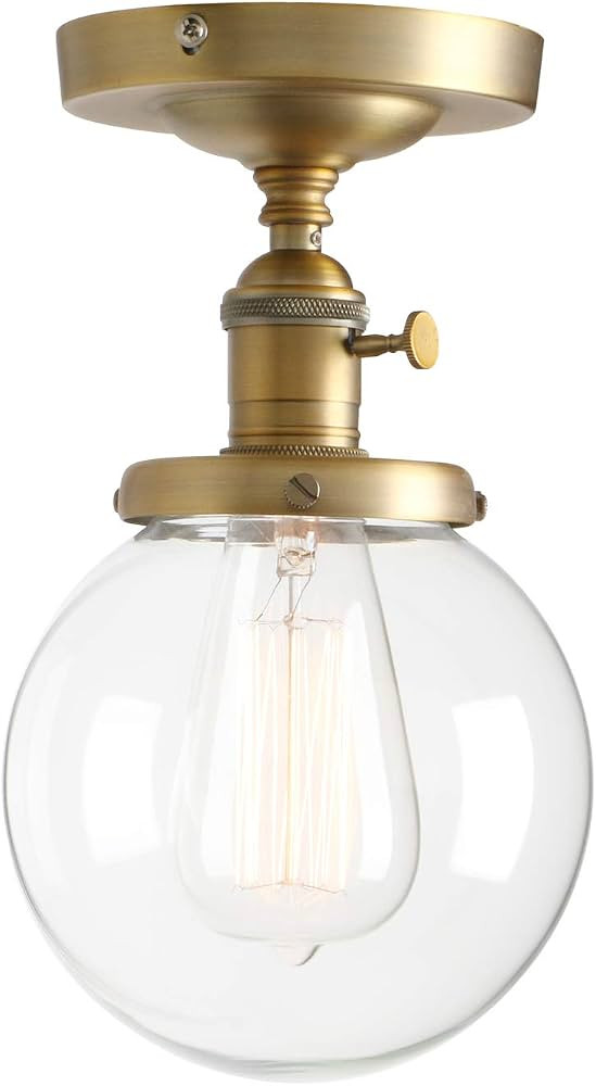PERMO Vintage Industrial Mini 5.9" Round Clear Glass Globe Semi Flush Mount Ceiling Light Fixture... | Amazon (US)