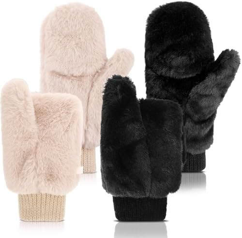 SATINIOR Faux Fur Mittens Fingerless Gloves Convertible Gloves Fluffy Winter Warm Soft Half Finge... | Amazon (US)