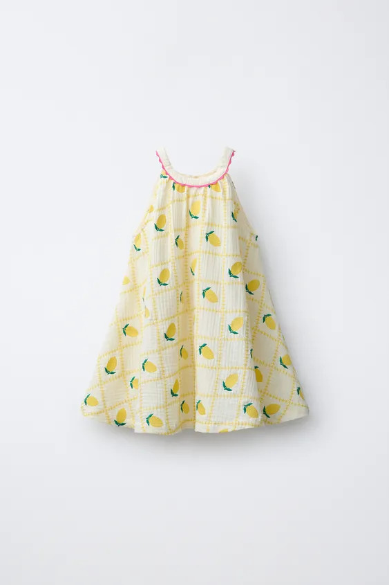 Halter neck, sleeveless dress with a check print and embroidered lemon detail. Featuring a tear-d... | Zara UK
