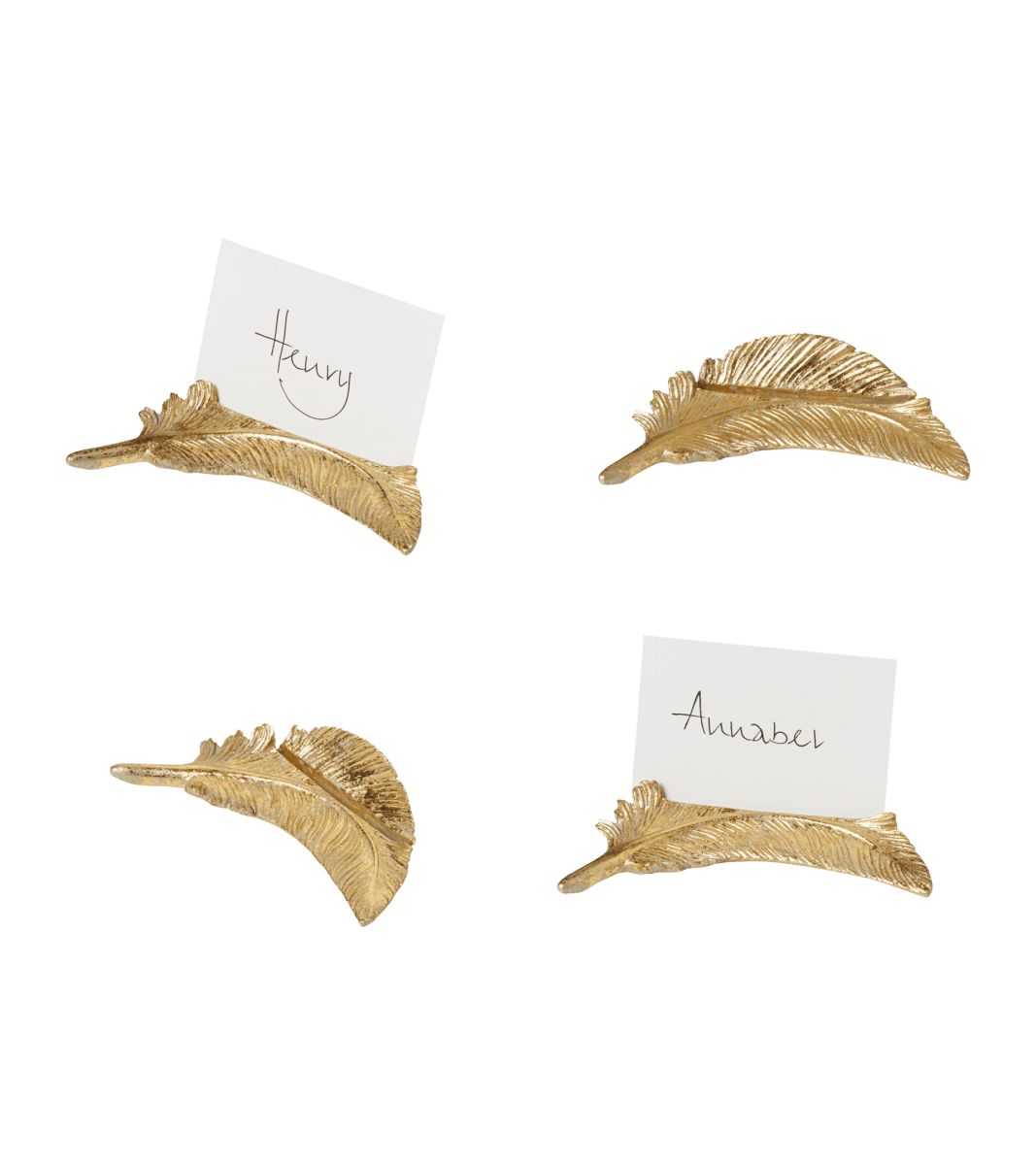 Set of Four Decorative Feather Name Card Holders - Gold | OKA UK