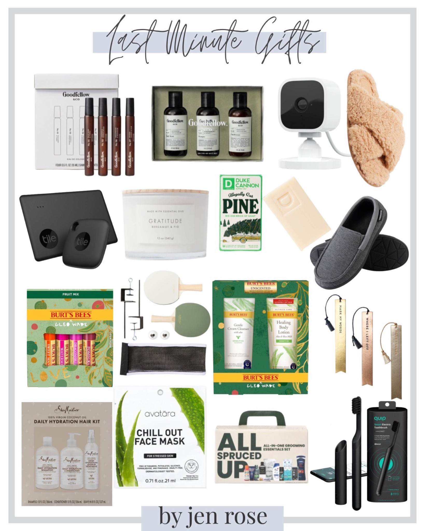 last minute holiday gifts / gifts for her / gifts for him / gifts for everyone/ security camera/ candle / slippers / skin care / tooth brush / cologne / book marks 

#LTKSeasonal #LTKHoliday #LTKGiftGuide