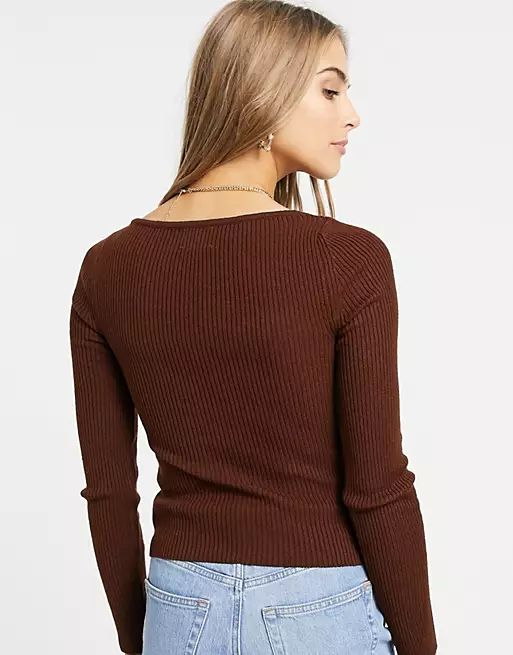 ASOS DESIGN sweater with sweetheart neckline in brown | ASOS (Global)