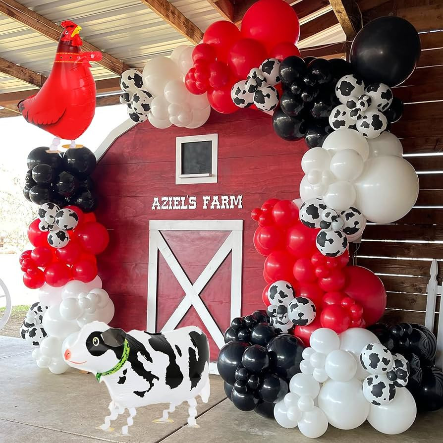 Cow Balloons Garland Arch Kit Party Decorations Red White Black Cow Print Balloon with Walk Chick... | Amazon (US)