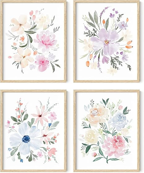 HAUS AND HUES Botanical Prints - Set of 4 Flower Poster, Pictures Wall Decor, Floral Prints, Pict... | Amazon (US)