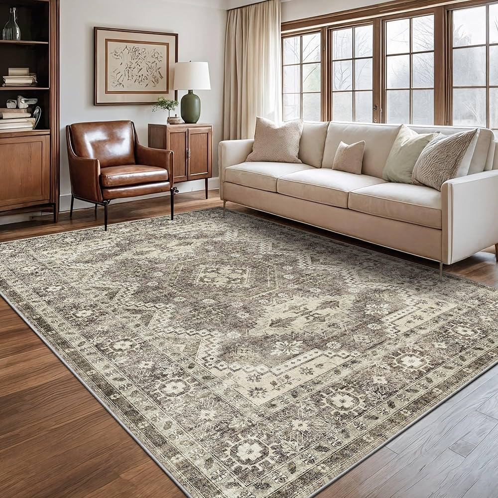 Rugland 5x7 Area Rugs - Stain Resistant Washable Rug, Anti Slip Rugs for Living Room, Vintage Tri... | Amazon (US)