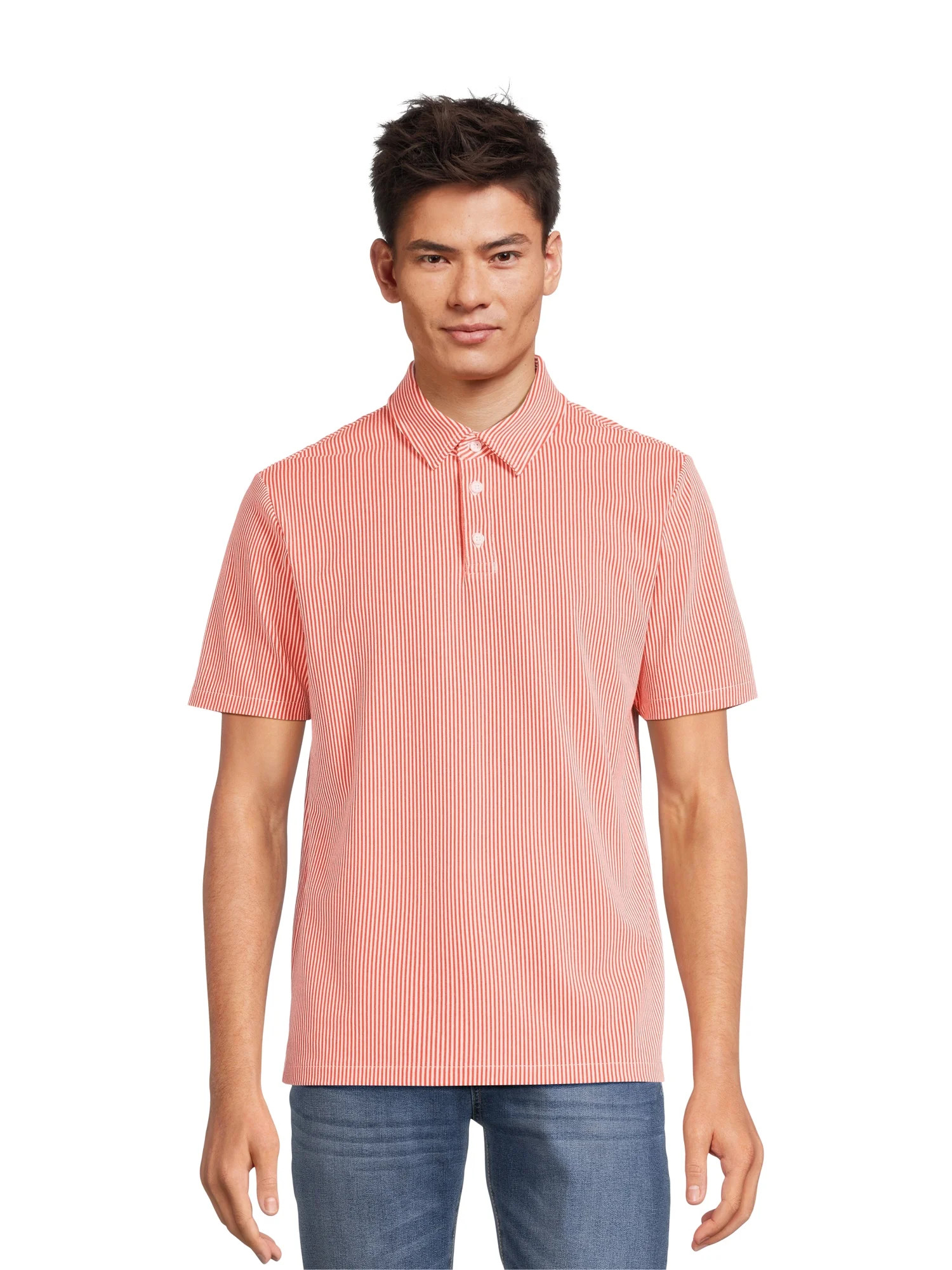 Free Assembly Men's Banker Stripe Polo Shirt with Short Sleeves, Sizes S-XXXL | Walmart (US)