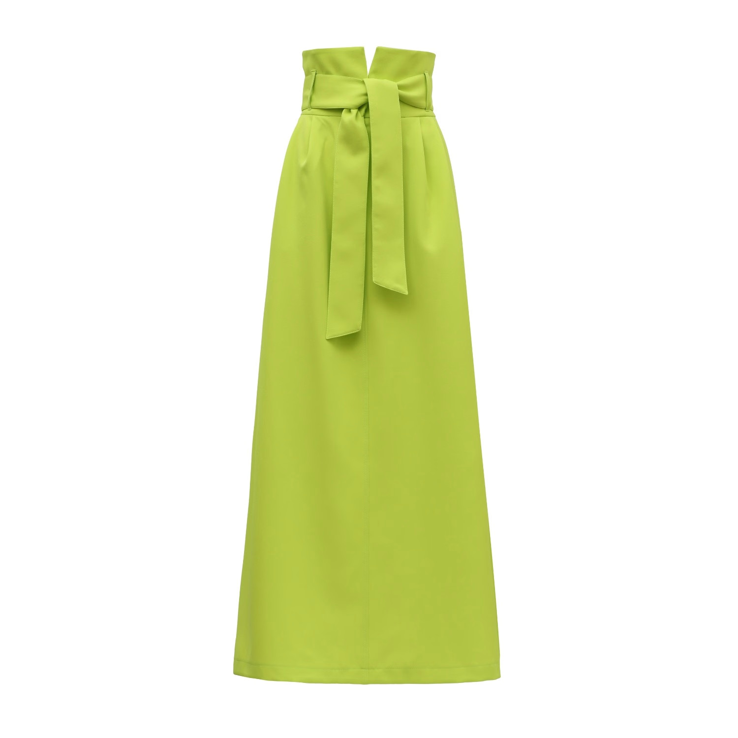 High Waist A-Line Long Skirt With Belt Lime Green | Wolf & Badger