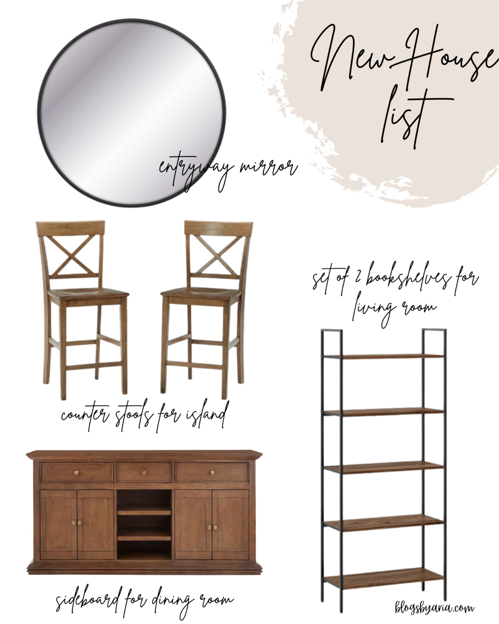 We just moved into our new home, and I am so excited to add a few more pieces to bring the space together! I am obsessed with this round mirror for our entryway. And now that we have a kitchen island, we definitely need barstools that are affordable, so I found this great option. I’m going to use two of these bookshelves to flank my entertainment center and this sideboard is the perfect solution for our dining room.

#LTKFind #LTKhome