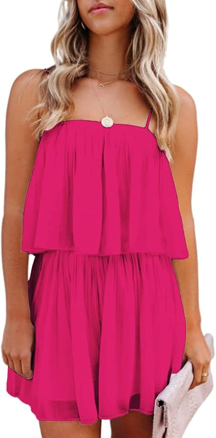 Yissang Women's Casual Off Shoulder Strapless Ruffle Wide Leg Long Pants Jumpsuit Romper | Amazon (US)