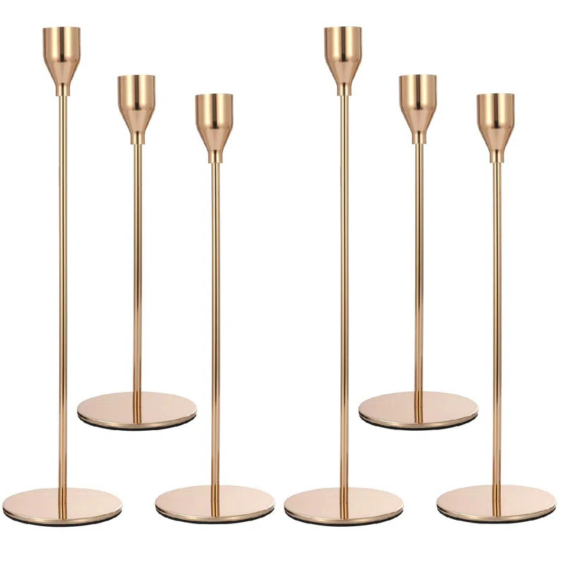 Set of 6 Gold Taper Candle Holders ,Elegant gold design perfect | Wayfair North America