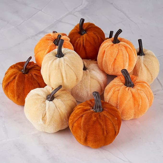 Pumpkin Decor 12pcs Artificial Fake Faux Velvet Foam Fabric Pumpkins Decoration for Fall Home Far... | Amazon (US)