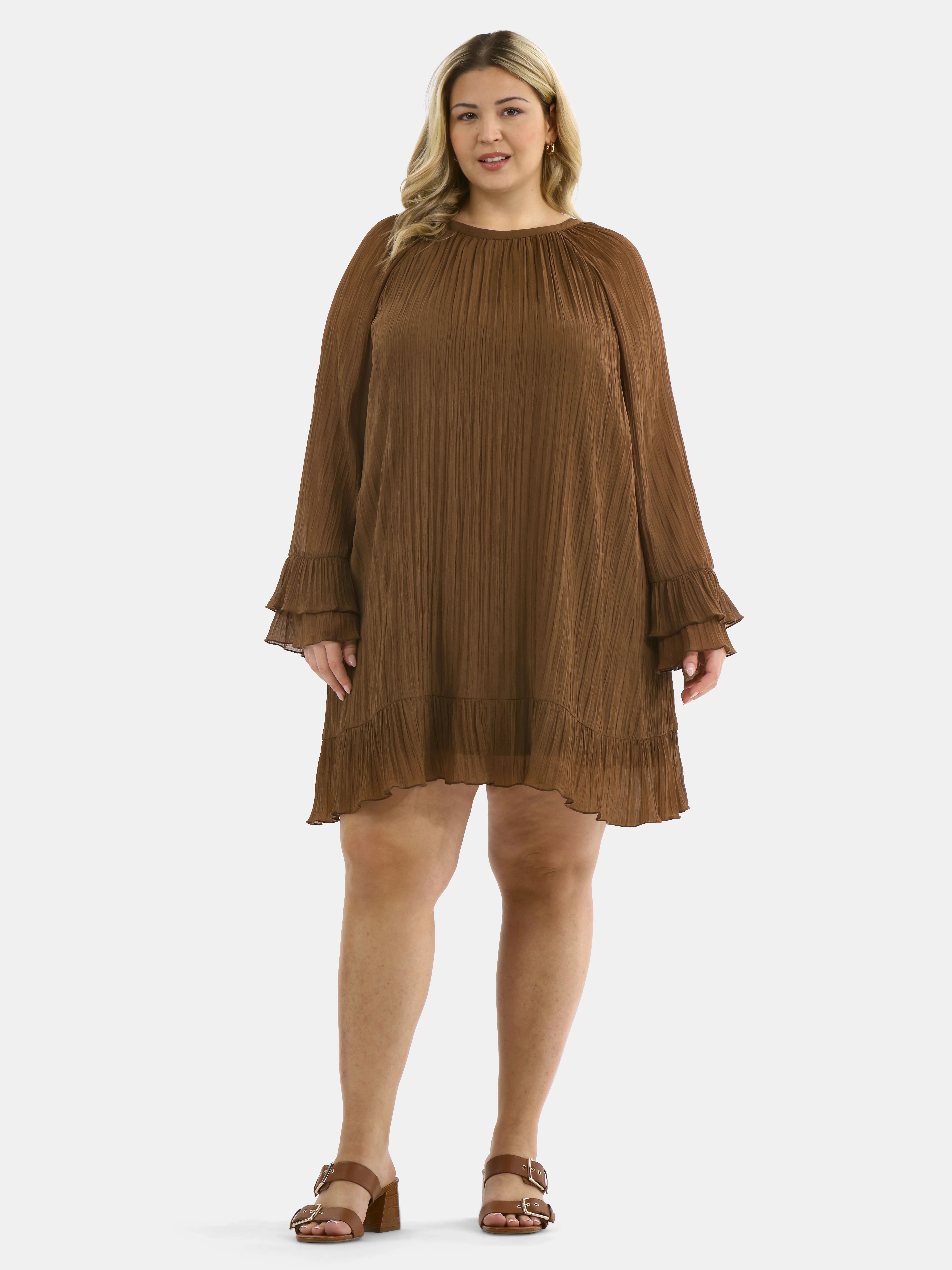 Time and Tru Women's and Women's Plus Crinkle Mini Dress with Back Tie, Sizes XS-4X | Walmart (US)