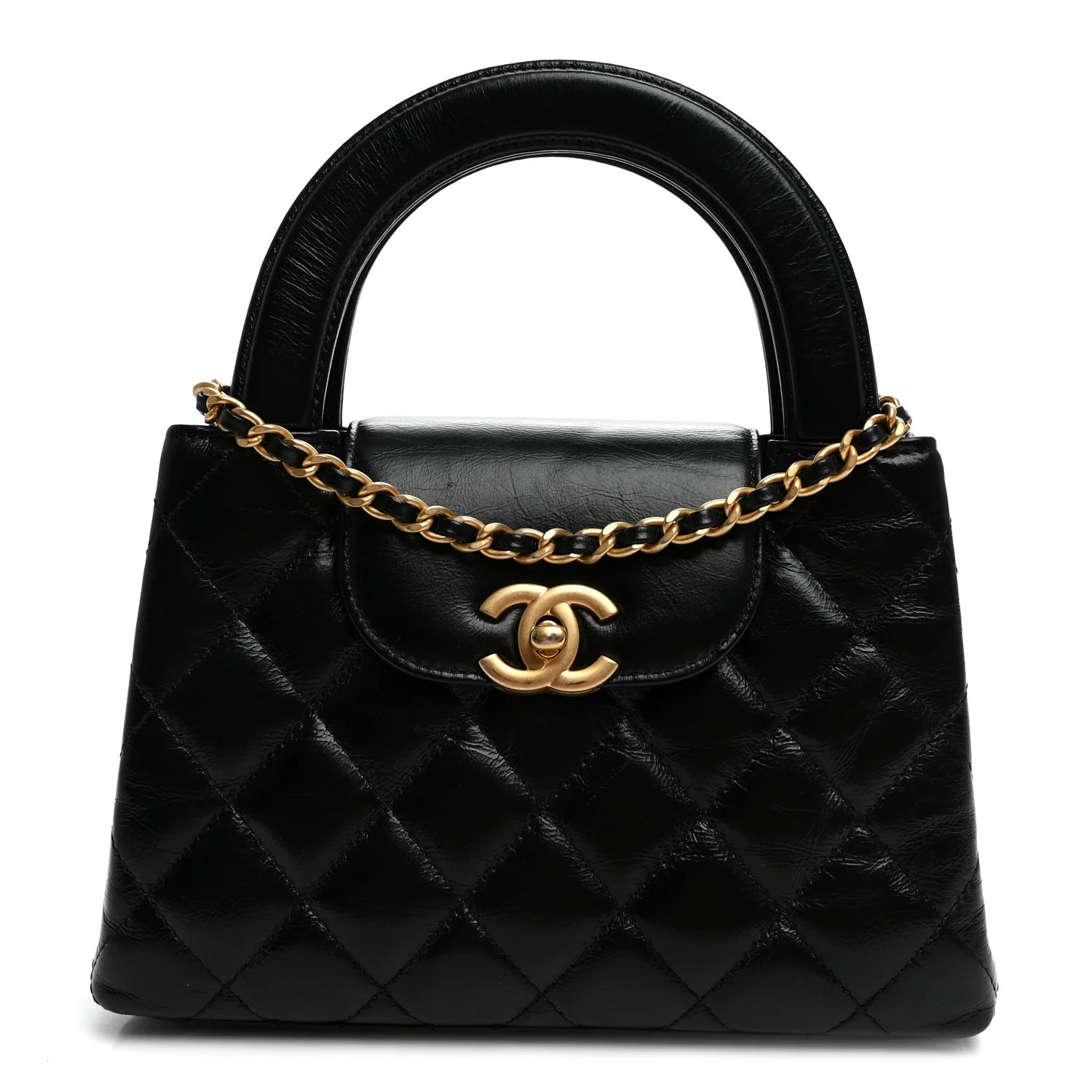 Chanel Shiny Aged Calfskin Quilted Nano Kelly Shopper Black 1941224 | FASHIONPHILE (US)