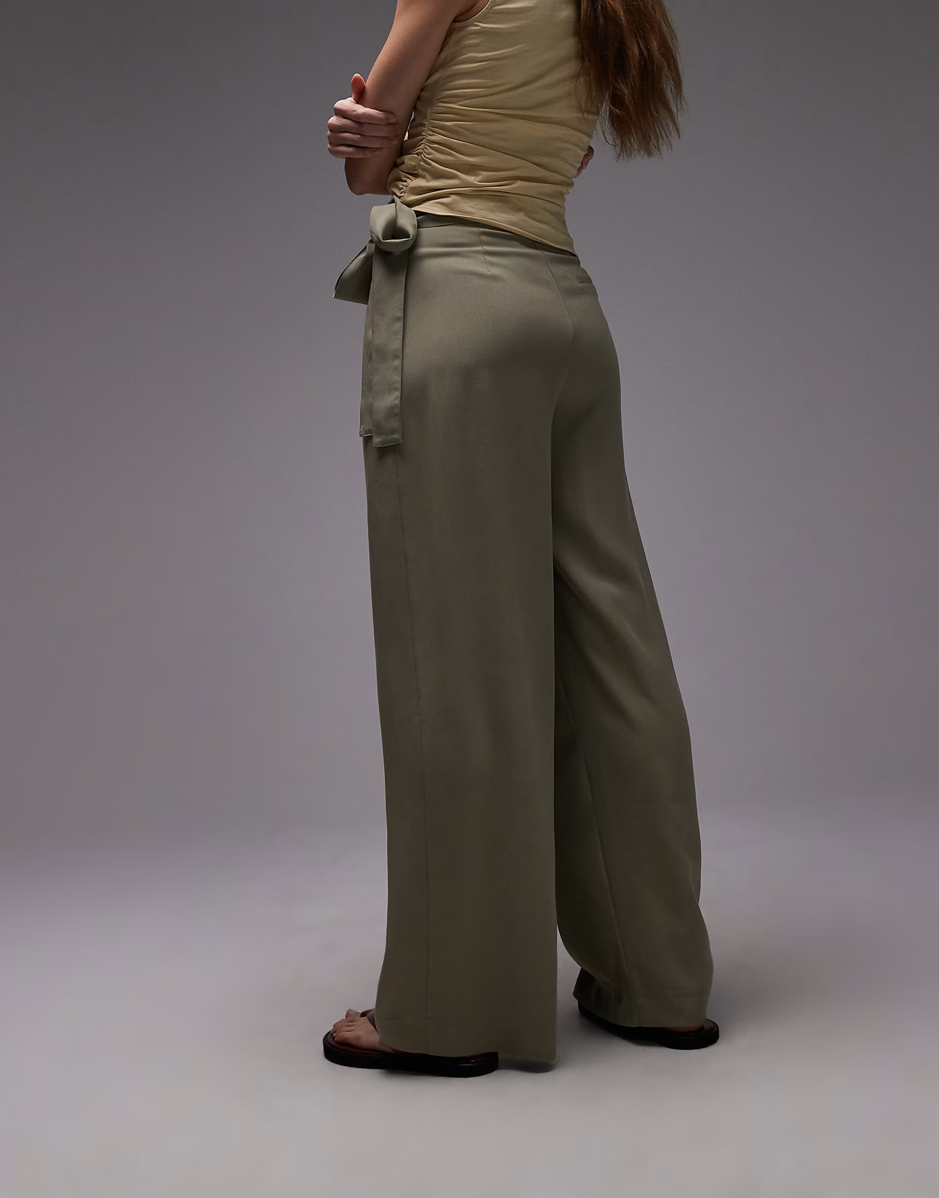 ASOS DESIGN lyocell wrap front pants in khaki green  | ASOS | ASOS (Global)