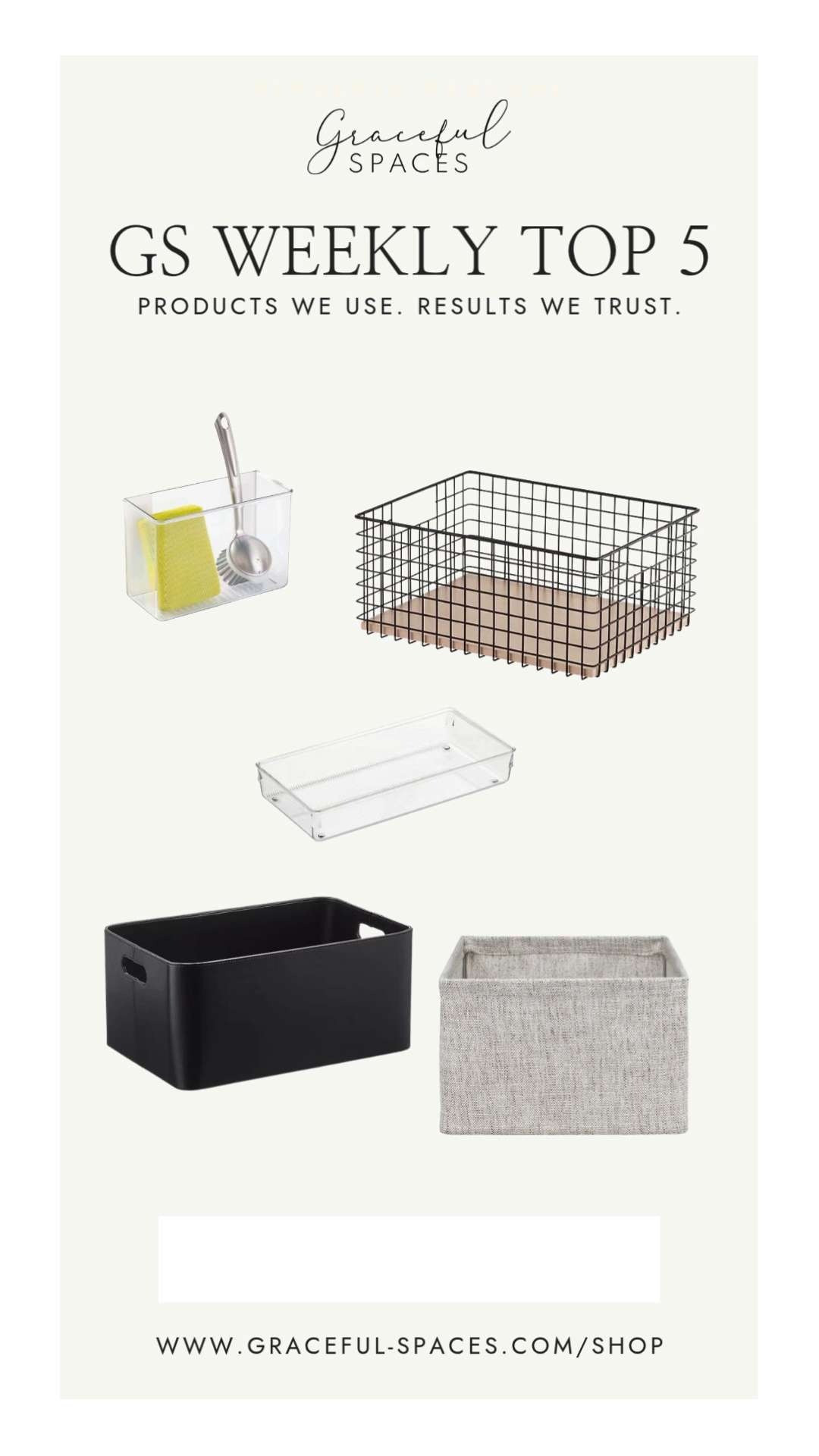 April's first Top 5 comprised of all tried and true Graceful Spaces Approved products!  Affixx Adhesive Bins, The Container Store's Maddox Bins and Samson Faux Leather Bins, iDesign Linus Shallow Drawer Organizers and The NEAT Method's Oxford Bins start the month off strong! 

 #LTKHome