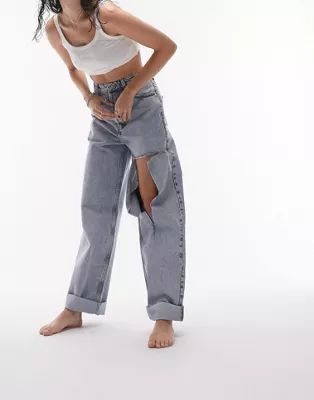 Topshop oversized mom jeans with rip in bleach | ASOS (Global)
