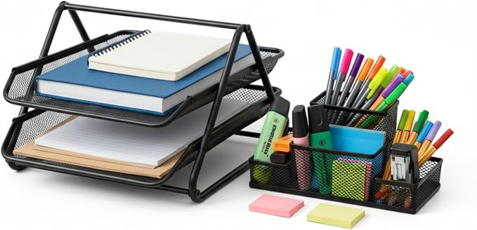 Kit Organizador de Mesa para Home Office e Escritório em Metal Aramado Preto – Bandeja Organiz... | Amazon (BR)