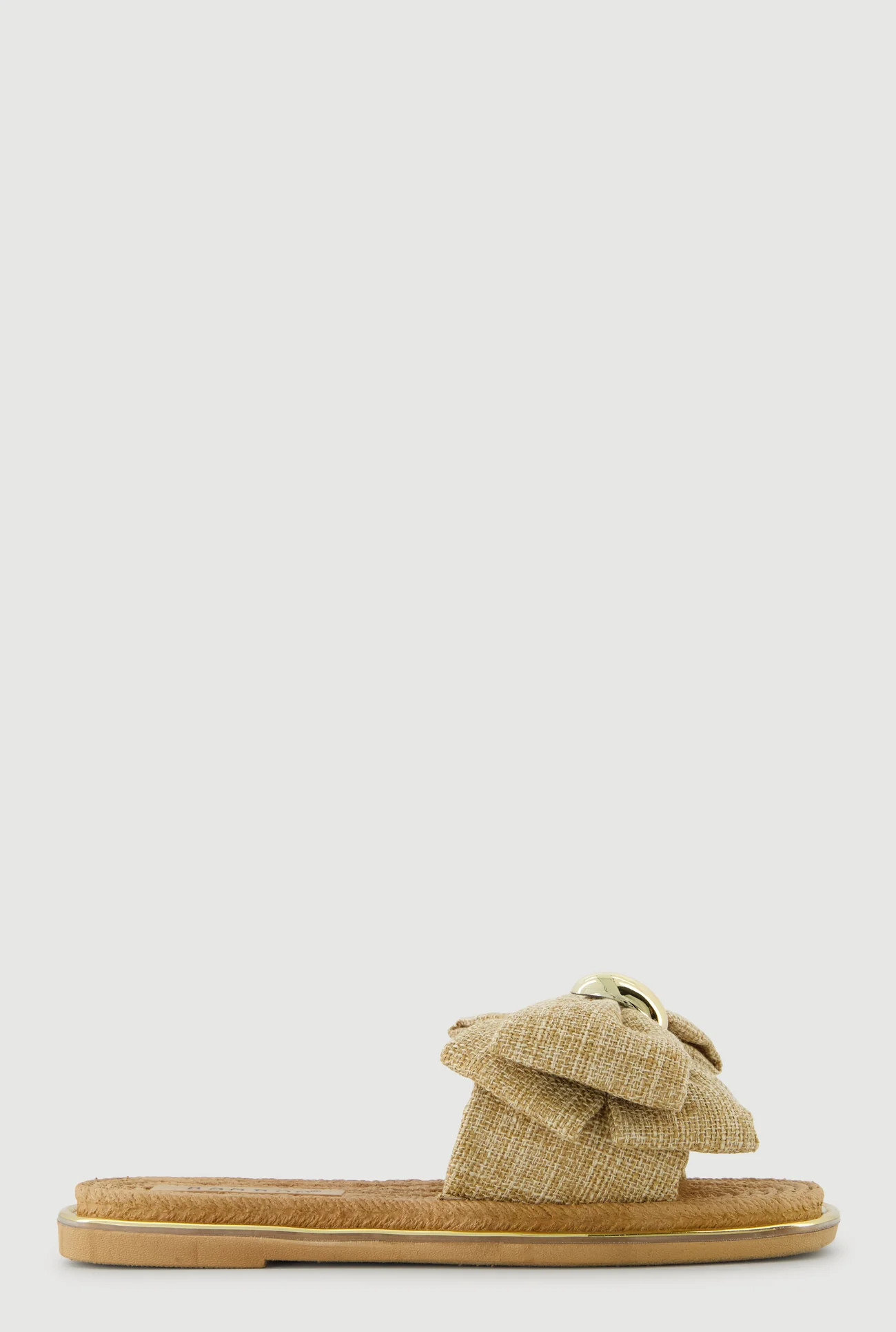 Metallic Trim Bow Detail Slide Sandals | Rainbow Shops